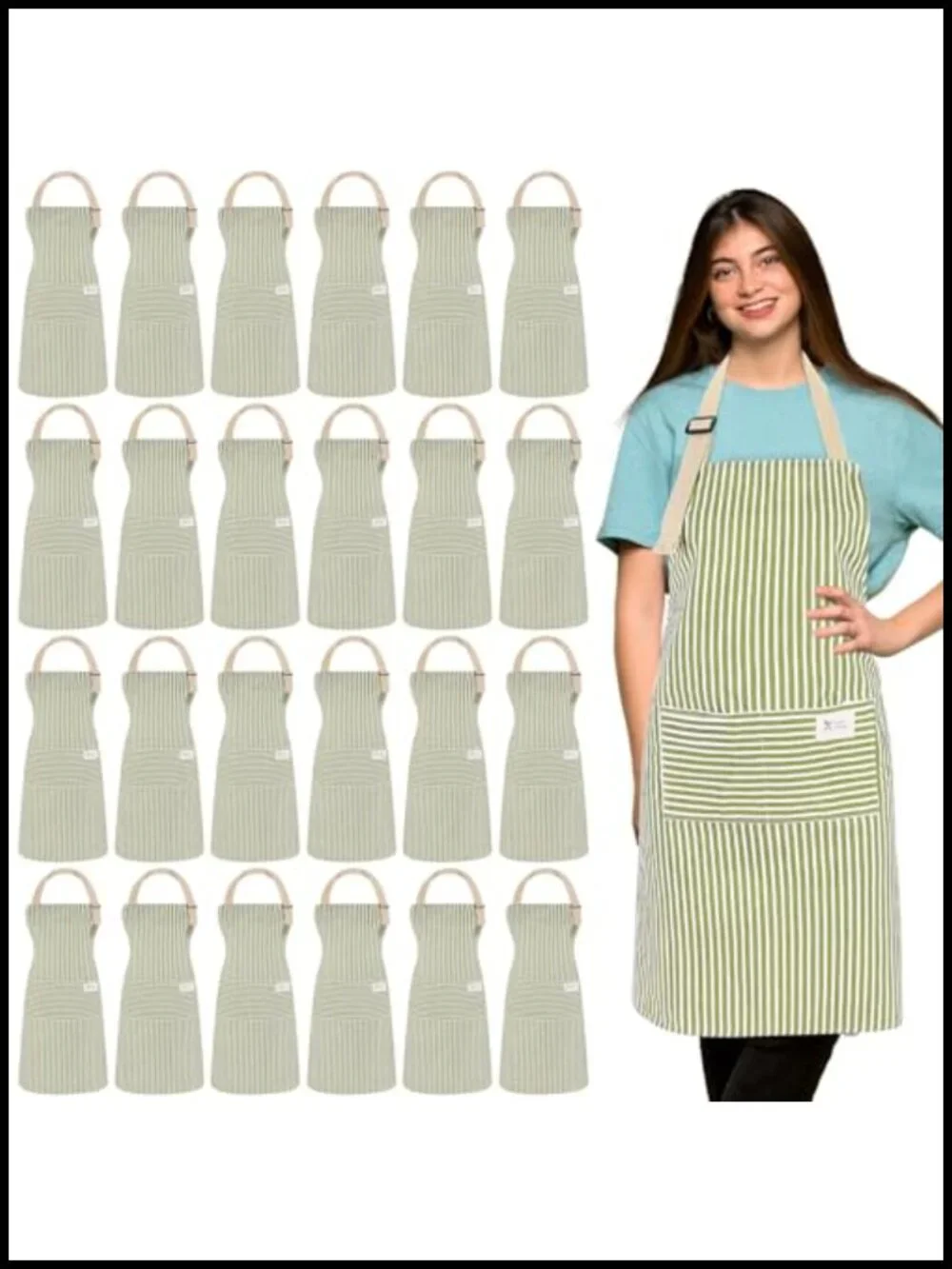 24 Cotton Blend Bib Aprons Set Adjustable Neck Strap Kitchen Cooking Unisex Bulk